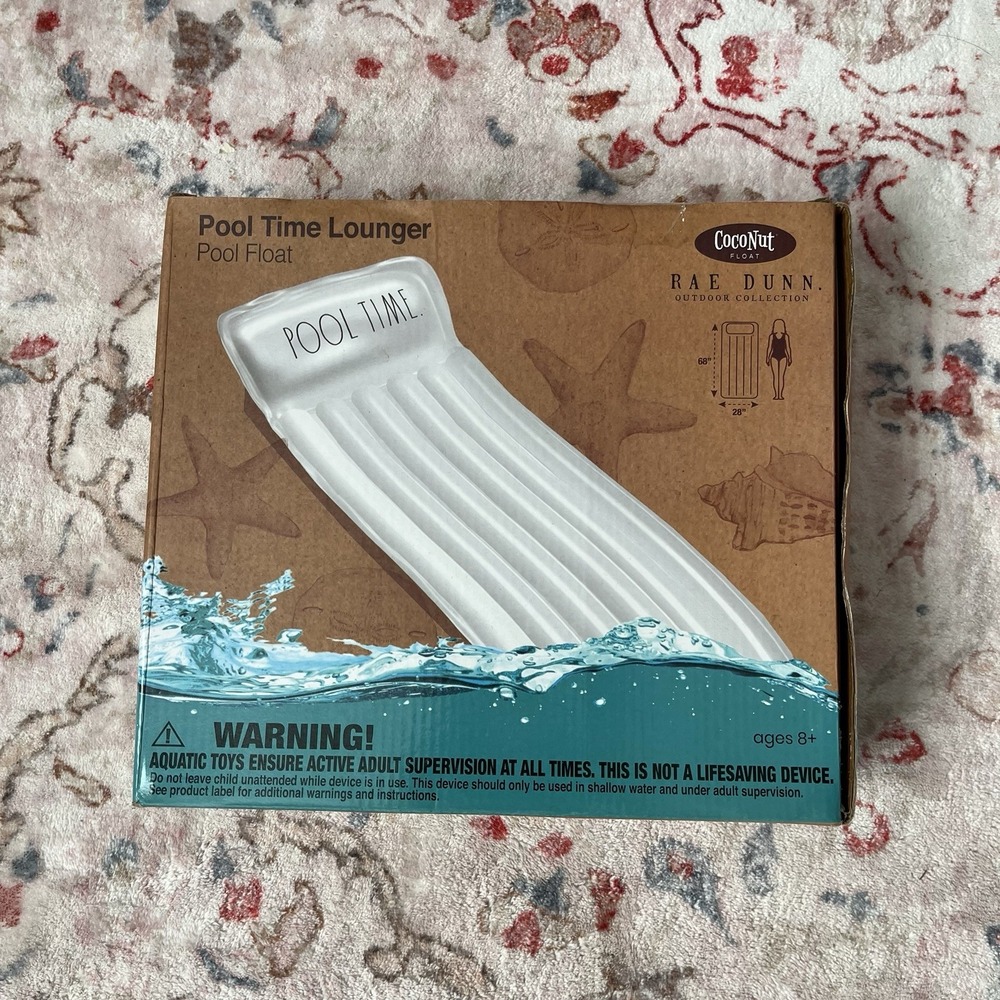 Rae Dunn Pool Time Lounger Loung Float 68in X 28in White